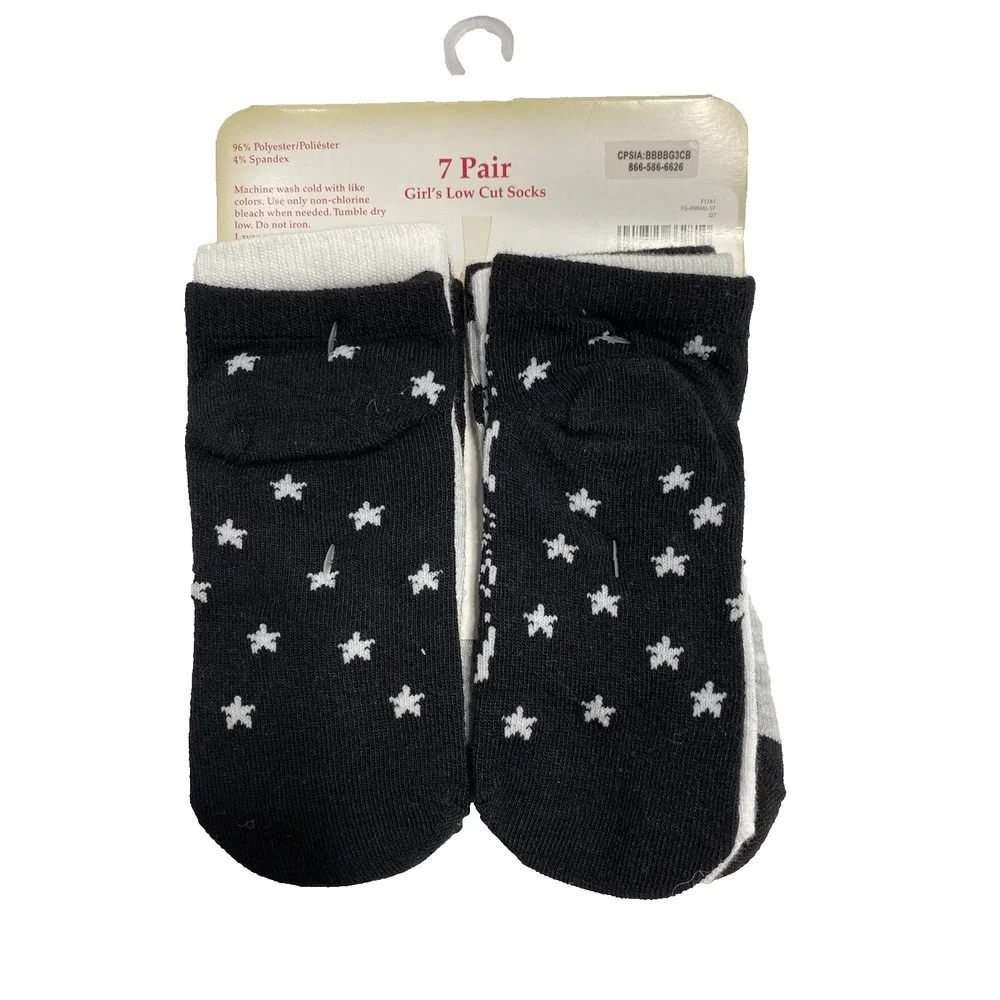 faded glory‎ girls socks 7 pairs size small shoe 6 - 10.5
